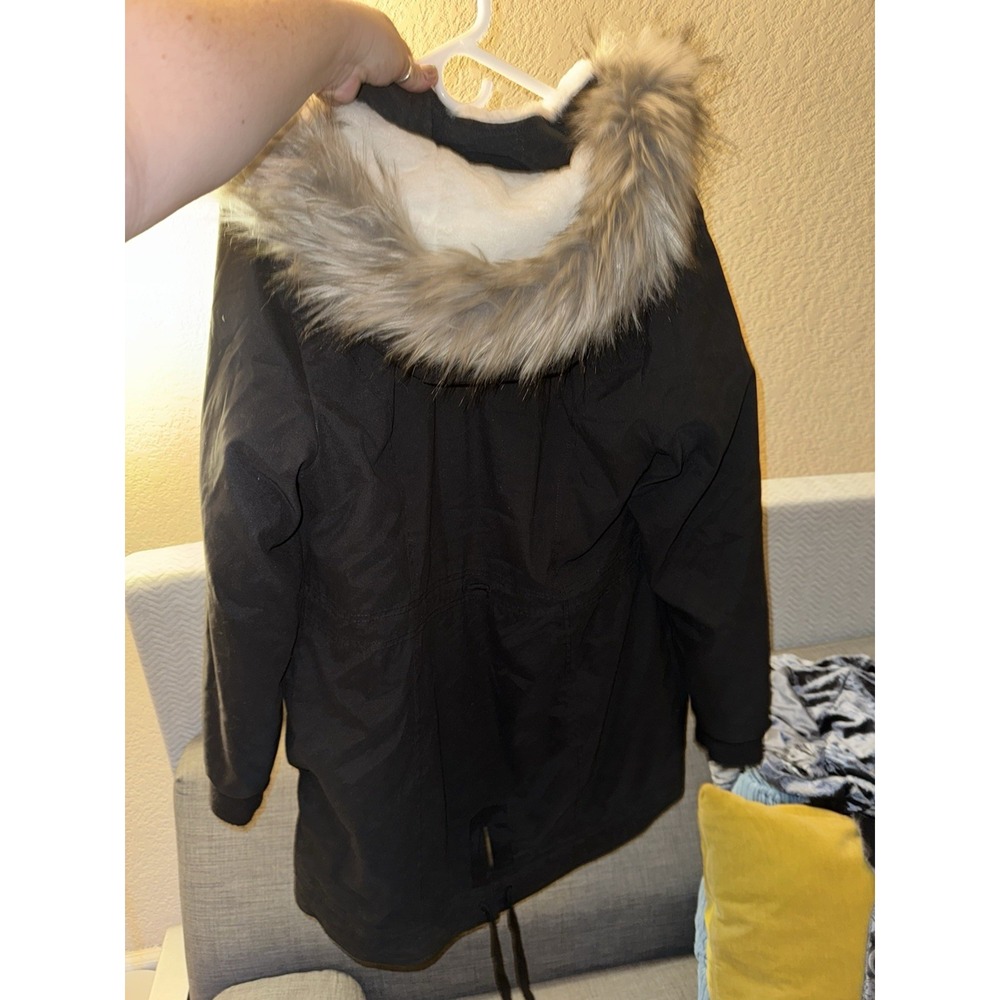 HOLLISTER FAUX TEDDY LINED PARKA JACKET COAT BLACK WOMENS SIZE L Sherpa Soft Fur - Picture 4 of 8